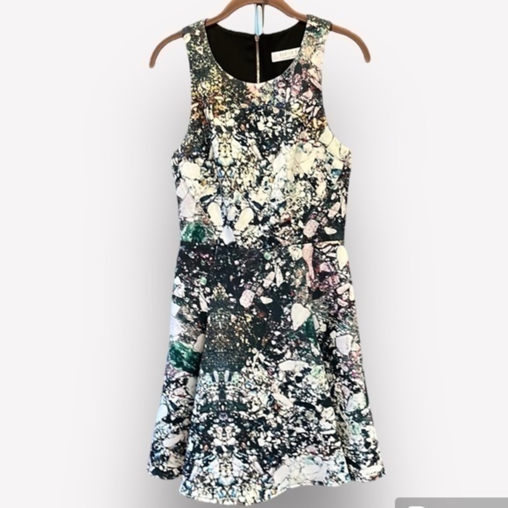 HUNTER BELL Black Multicolor Abstract Fit & Flare Dress